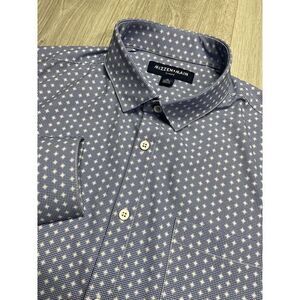 Mizzen Main Men Medium Shirt Blue Leeward Performance Stretch Print Trim No Tuck